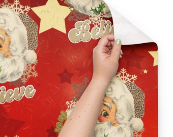 Santa Christmas Wrapping Paper: Red Matte Gift Wrap (Set of 3)