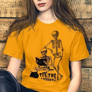 Halloween Book Shirt, Skeleton Shirt, Book Lover Skeleton Tee, Halloween Skeleton TShir,t, Fall Spooky Shirt, Teacher Halloween Tshirt