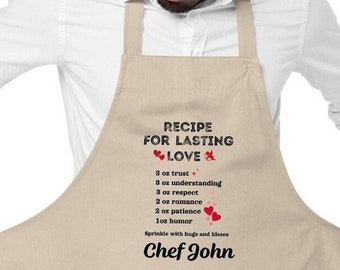 Personalized Valentine Organic cotton apron, Custom with Name Valentine Chef Gift