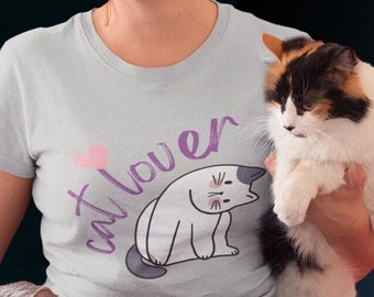 Camiseta para amantes de los gatos: Camiseta unisex de algodón hilado en anillo