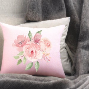 Basic Pink Floral Pillow, Designer Roses Pillows, Decorative Pillow, Modern Floral Pillow, Linen Pillow Cover, Linen Floral Pillow,