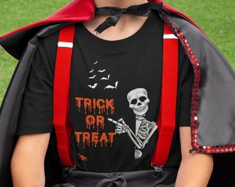 Youth Halloween Tee: Trick or Treat Skeleton Shirt