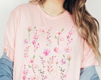 Rosa Blumen T-Shirt: Wildblumen Garten Tee