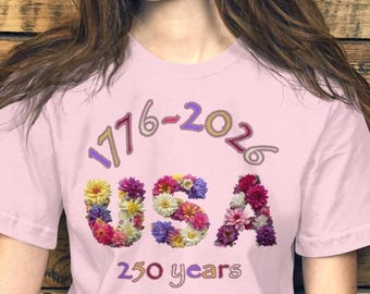 America Floral BD t-shirt, USA 250 years shirt, 4th of July floral outfil
