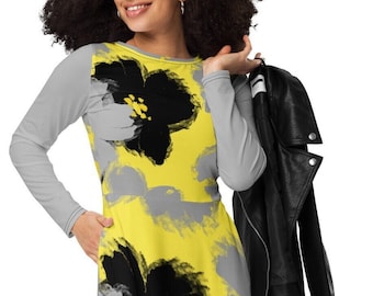 Plus Size Floral Midi Dress: Long Sleeve with Pockets