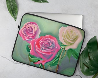 Floral MacBook Laptop Sleeve: Rose Flower Design, Padded Zipper