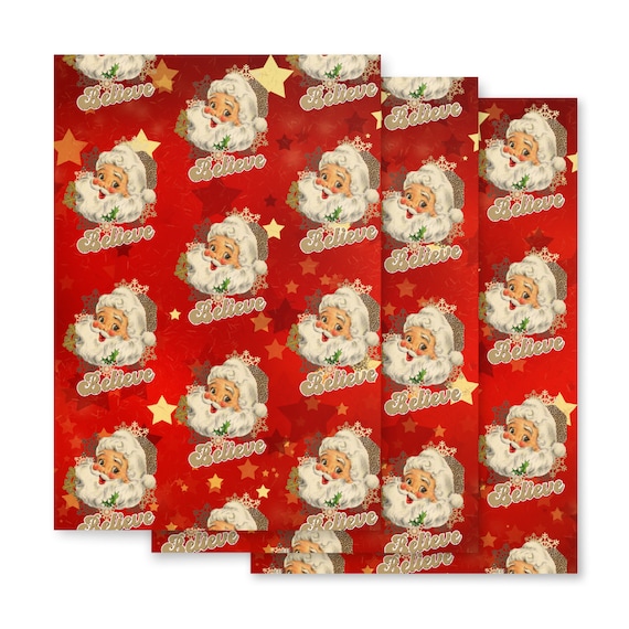 Santa Red Wrapping Paper set of 3 white Matte / 28.7519.75, Christmas  Wrapping Paper Sheets 