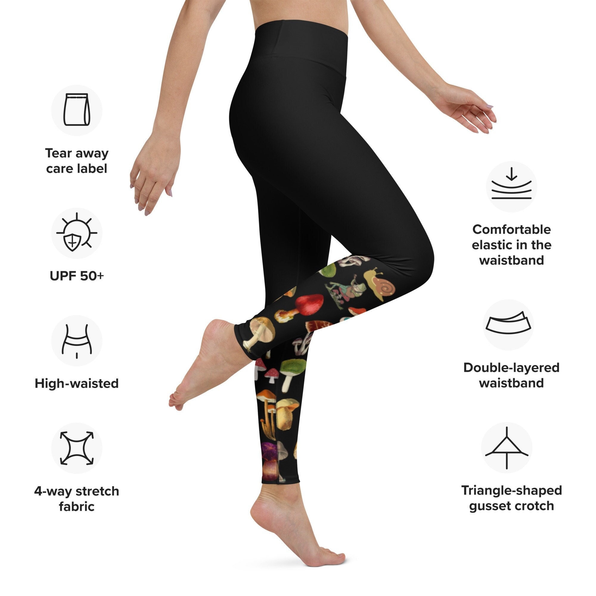 Mushroom Yoga Leggings, Cottagecore Botanical Yoga Legging, Frog Lovers