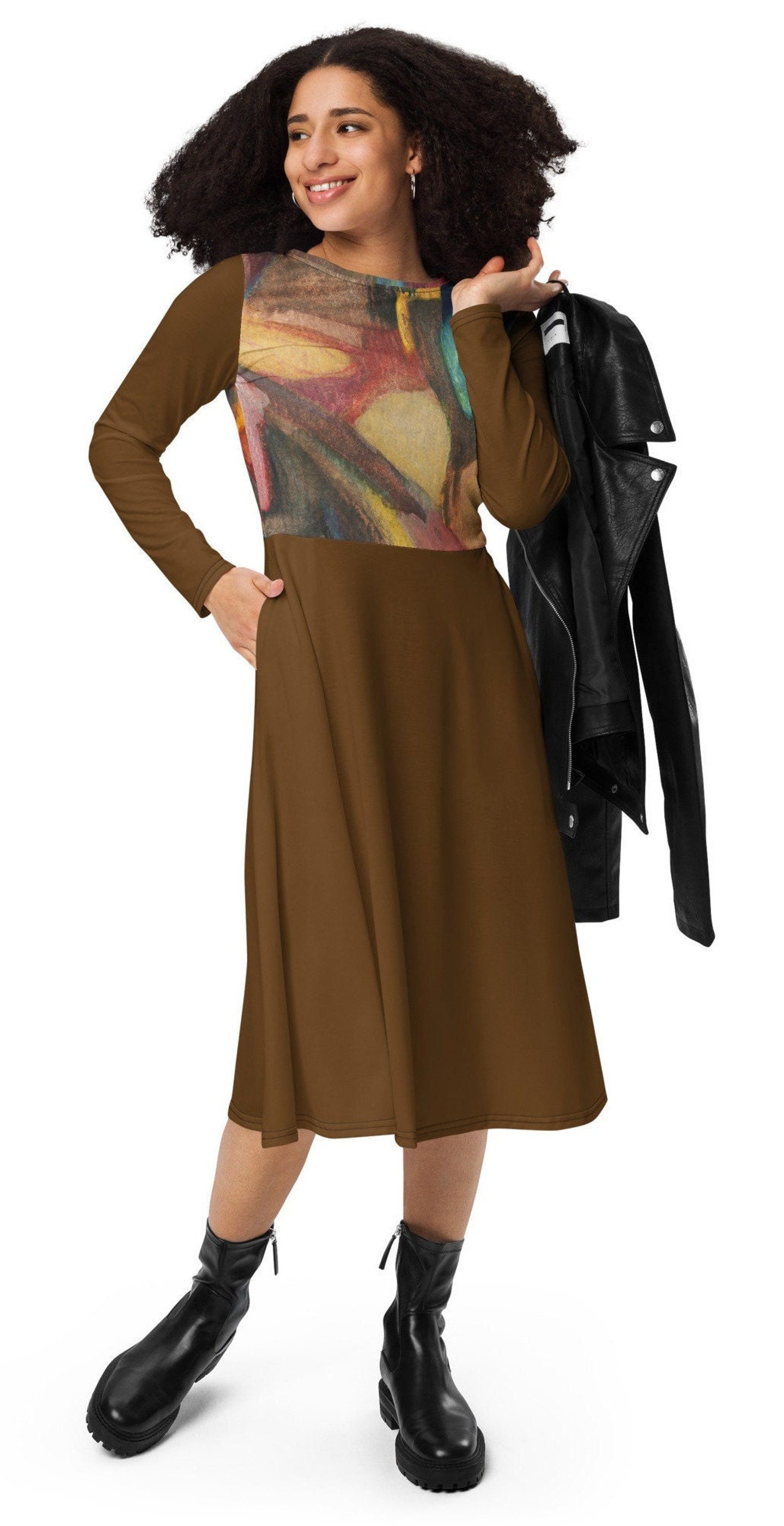 All-Over Print Women's Oblique-Shoulder Exposure Dress With Side Split (Plus Size) main image 0