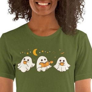 Ghost Coffee Shirt, Halloween Book Lovers ghost shirt, Spooky Season Tshirt, Coffee Lover Little Ghost Tee, Ghost Coffee Shirt