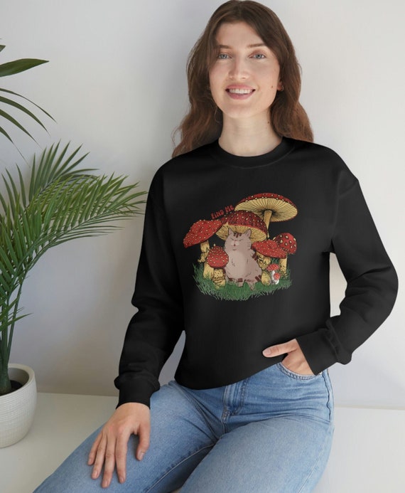 Mushroom Sweatshirt Cat Sweater Cottagecore Unisex Heavy Blend Crewneck Sweatshirt Etsy UK