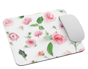 Pink Floral Mouse Pad, Roses Desk Accessory