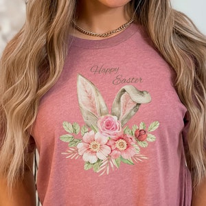 Happy Easter Bunny Ears Shirt, Happy Easter Flower Shirt, Bunny Shirt, Easter Bunny T-shirt, Cute Easter Top