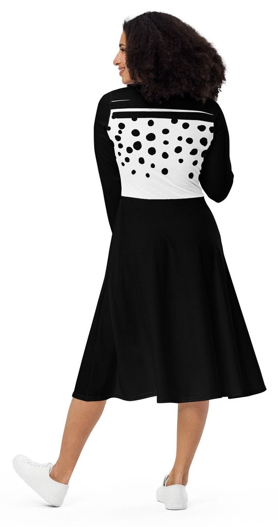 Midi Dress Black And White Polka Dot Dress Plus Size Black Polka Dot  Bandeau Puff Sleeve