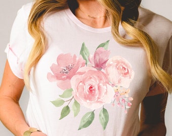 Watercolor Flower T-Shirt, Floral Jersey Tee, Mother's Day Gift