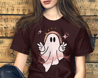 Camiseta de Halloween fantasma, camiseta gráfica de temporada espeluznante
