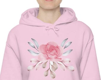 Pink Floral Hoodie: Unisex Cotton-Blend Sweatshirt