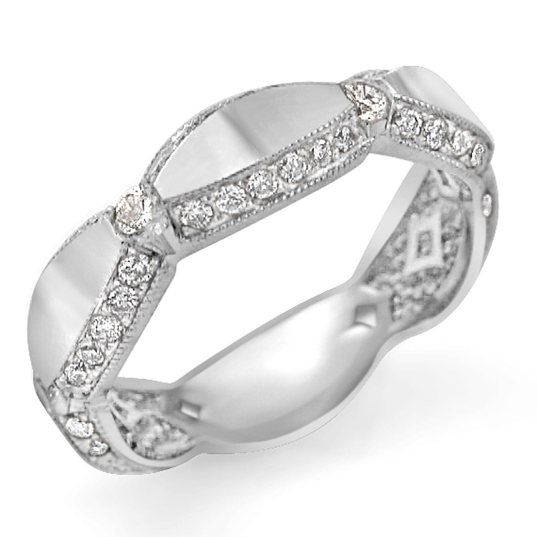 Unique Wedding Band 1.3 Ct Diamond Band 14K White Gold Ring Etsy