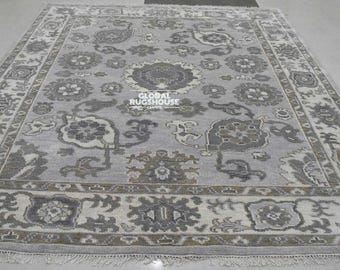 Grijs handgeknoopt wollen vloerkleed | Traditioneel oosters tapijt | Vintage gebloemd vloerkleed voor woonkamer, slaapkamer en huisdecoratie