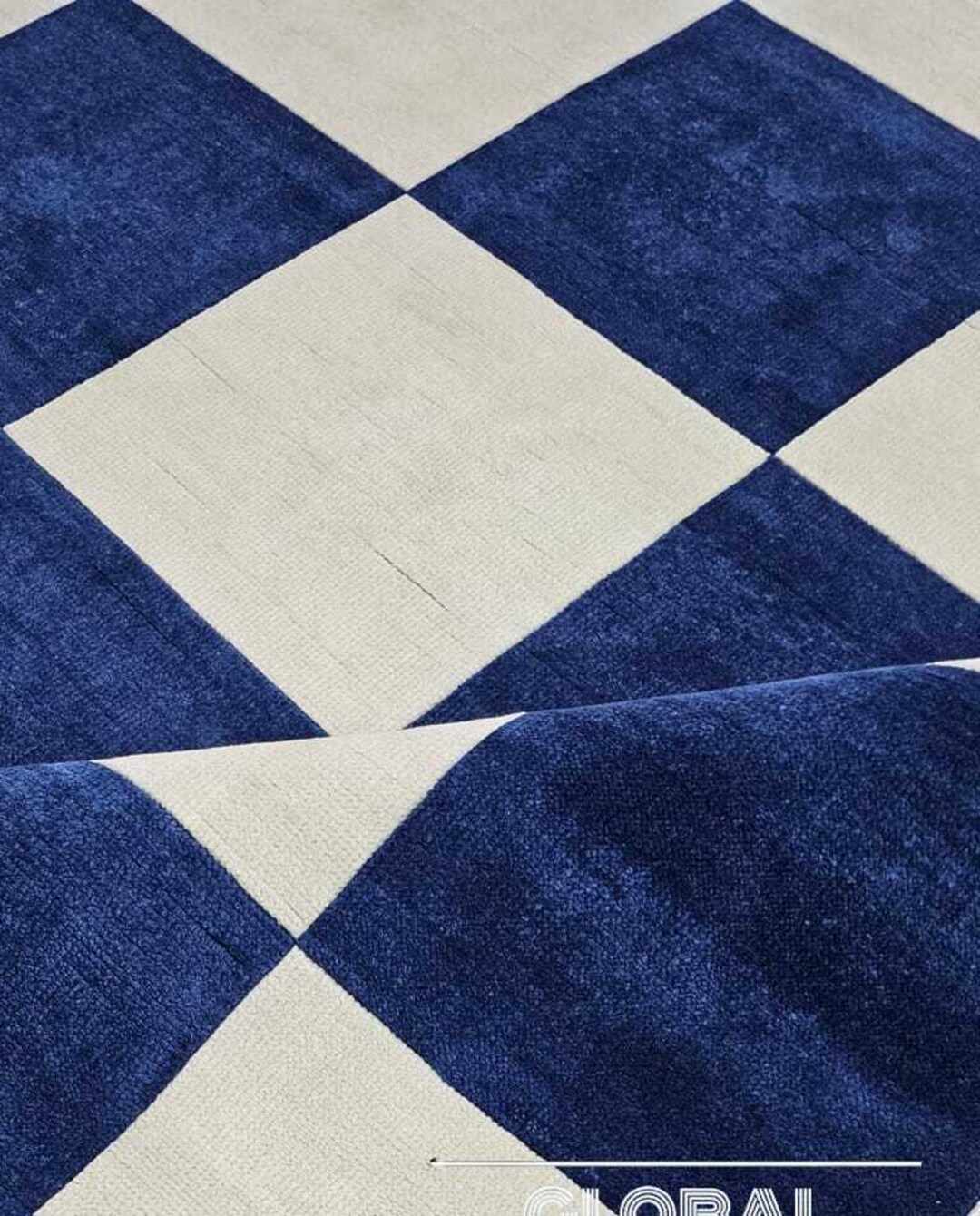 Blue and White Checkerboard Rug, Large Checkered Hand Tufted Wool Area ...