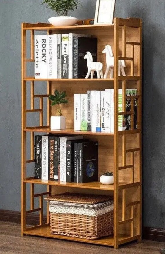 Bamboo Antique Style Book Shelf Bookcase Storage Etsy