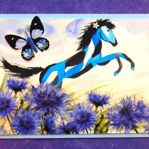 Notitiekaart paard. Verjaardag, vriendschap, bedankkaart. Origineel paardencadeau. Capricieuze kaart met aquarelpaard.