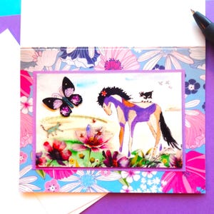 Watercolor Horse Note Card: Equestrian Stationery Gift. Original horse and butterfly card (4.25 x 5.5&quot;). Cowgirl horse lover note card.