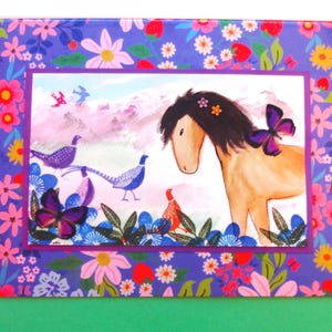 Carte de voeux cheval originale. Carte fantaisiste d'oiseaux de cheval et de faisan. Cadeau de papeterie cheval pour elle. Cadeau cow-girl et maman pour amoureux des chevaux.