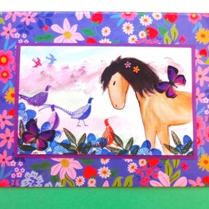 Watercolor Horse & Pheasant Note Card: Equestrian Stationery Gift. Original art horse note card (4.35 x 5.5&quot;). Horse friendship card.