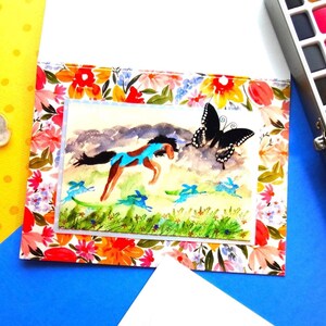 Pferd Grußkarte Original. Pferd und Hasen Karte. Geburtstag, Danke, Feier Pferdekarte. Pferde Briefpapier Geschenk für Sie.