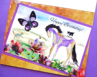 Watercolor Western Horse Birthday Card: Whimsical Animal Celebration