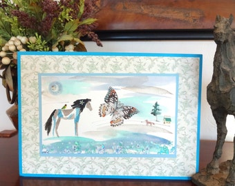 Hand painted watercolor horse art. Nursery room 3D horse wall decor. Mothers Day watercolor horse. Children horse art. Floral paper frame.