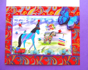 HAPPY BIRTHDAY HORSE & PONIES HUMOUR CARTOON A5 GREETING CARD BY ARMAND FOSTER - View #3