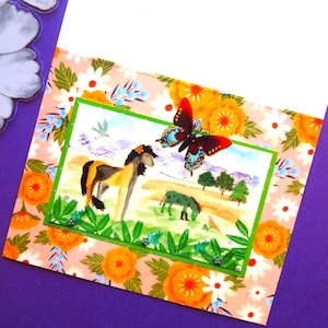 Pferd Grußkarte Original. Pferd Briefpapier Geschenk. Wunderliche Aquarell Pferdekunst Karte. Geburtstag, Freundschaft, leere Dankeskarte.