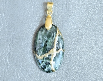 Serpentine Necklace Kintsugi Art : 22k Gold Plated, Wabi Sabi Japanese Art