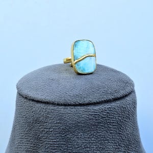 Kintsugi Larimar Ring: 22k Gold-Plated Japanese Art Jewelry
