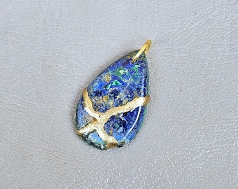 Azurite Kintsugi Pendant: 22k Gold Plated, Natural Gemstone Statement Jewelry