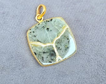 PREHNITE GEMSTONE NECKLACE Kintsugi Art japanese Wabi Sabi Birthday Gift For Her Engraved Necklace Jewelry Handmade