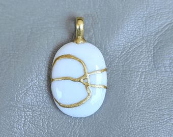 Kintsugi Opal Pendant Necklace: 22k Gold Plated Statement Jewelry