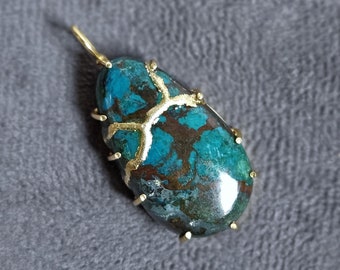 Kintsugi Locket Necklace Japanese Art Deco Gold Plated Jewelry
