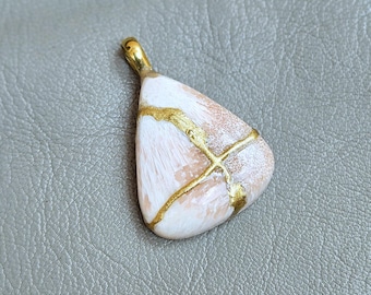 Kintsugi Scolecite Pendant Necklace: 22k Gold Plated, Wabi-Sabi Gemstone Jewelry