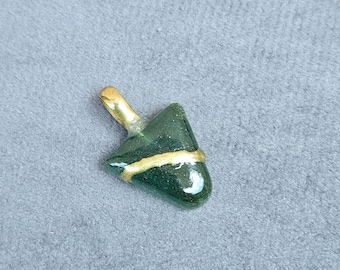 Kintsugi Green Aventurine Pendant, 22k Gold Plated Statement Jewelry, Japanese Wabi Sabi Art