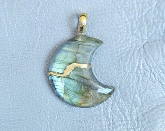 LABRADORITE NECKLACE KINTSUGI Art Japanese Wabi Sabi Jewelry Handmade Necklace Initial Gift For Her Birthday