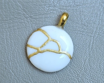 Kintsugi Opal Necklace, 22k Gold Plated Statement Pendant, Wabi-Sabi Jewelry