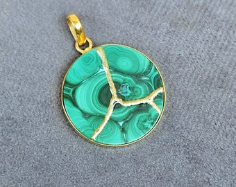 MALACHITE NECKLACE KINTSUGI Art Japanese Wabi Sabi Birthday Gift For Her Necklace Engraved Jewelry Handmade