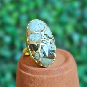 Kintsugi Jasper Ring: 22k Gold-Plated Japanese Art Jewelry