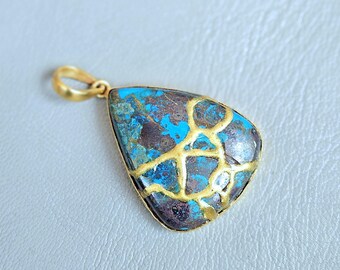 AZURITE KINTSUGI NECKLACE Art Deco Jewelry Handmade Necklace Birthstone Gift For Her Anniversary Gift