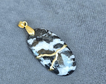 KINTSUGI NECKLACE JASPER Zebra 22k Gold Engraved Necklace Wabi Sabi Art Handmade Jewelry