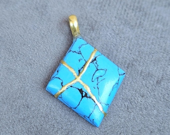 KINTSUGI NECLACE TURQUOISE Gemstone Necklace Gift for Her Engraved Necklace Wabi Sabi Art