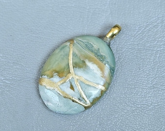 AGATE GEMSTONE NECKLACE Kintsugi Art Japanese Jewelry Handmade Initial Necklace Gift For Her Anniversary